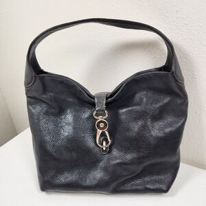 VINTAGE Black Leather Dooney & Bourke 2L740 Logo Lock Hobo Shoulder Bag
